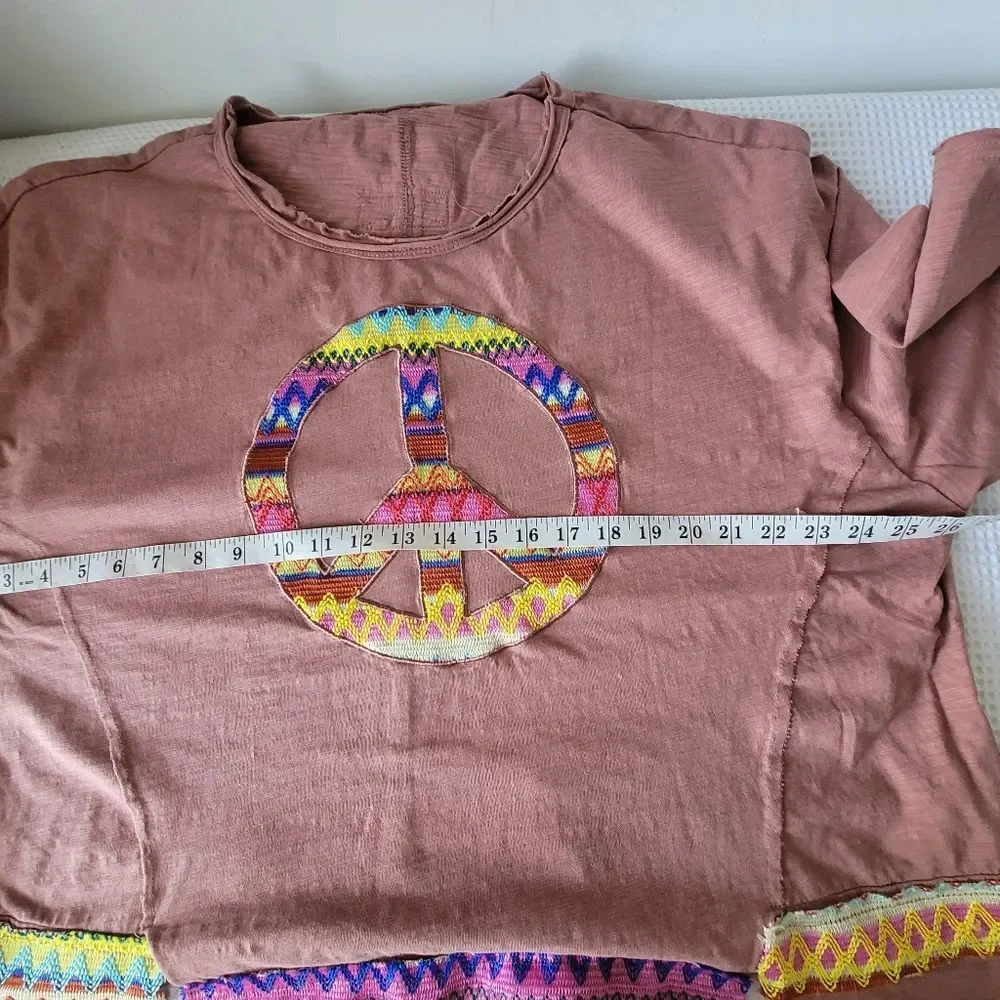 Shein Boho Feel Bohemela Round Neck Short Sleeve Loose FiT pink Size Xl - Picture 4 of 15